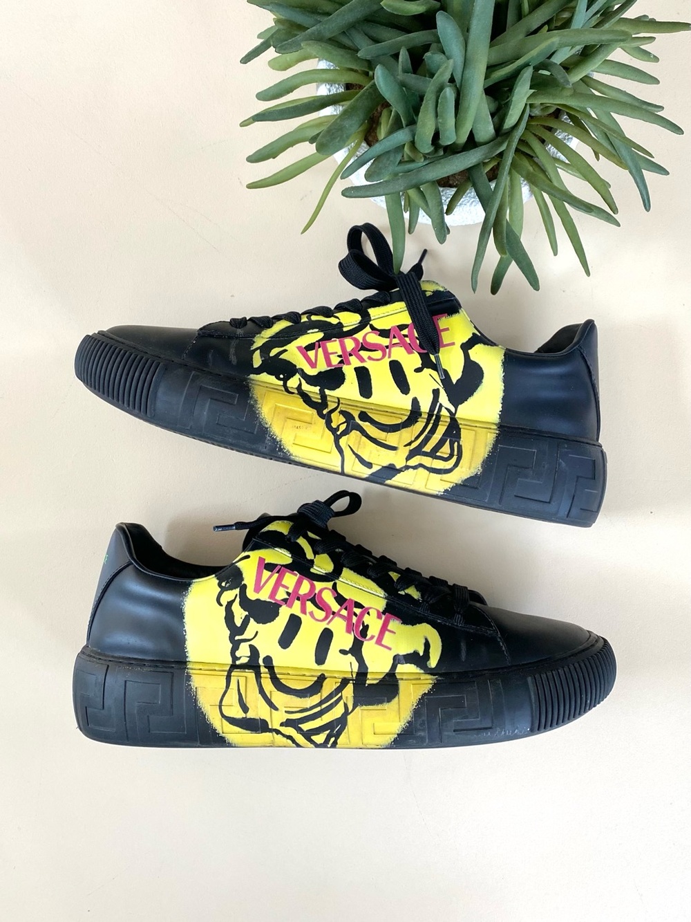 VERSACE - Men's Greca Sneakers with Painted Medusa Smiley Face
